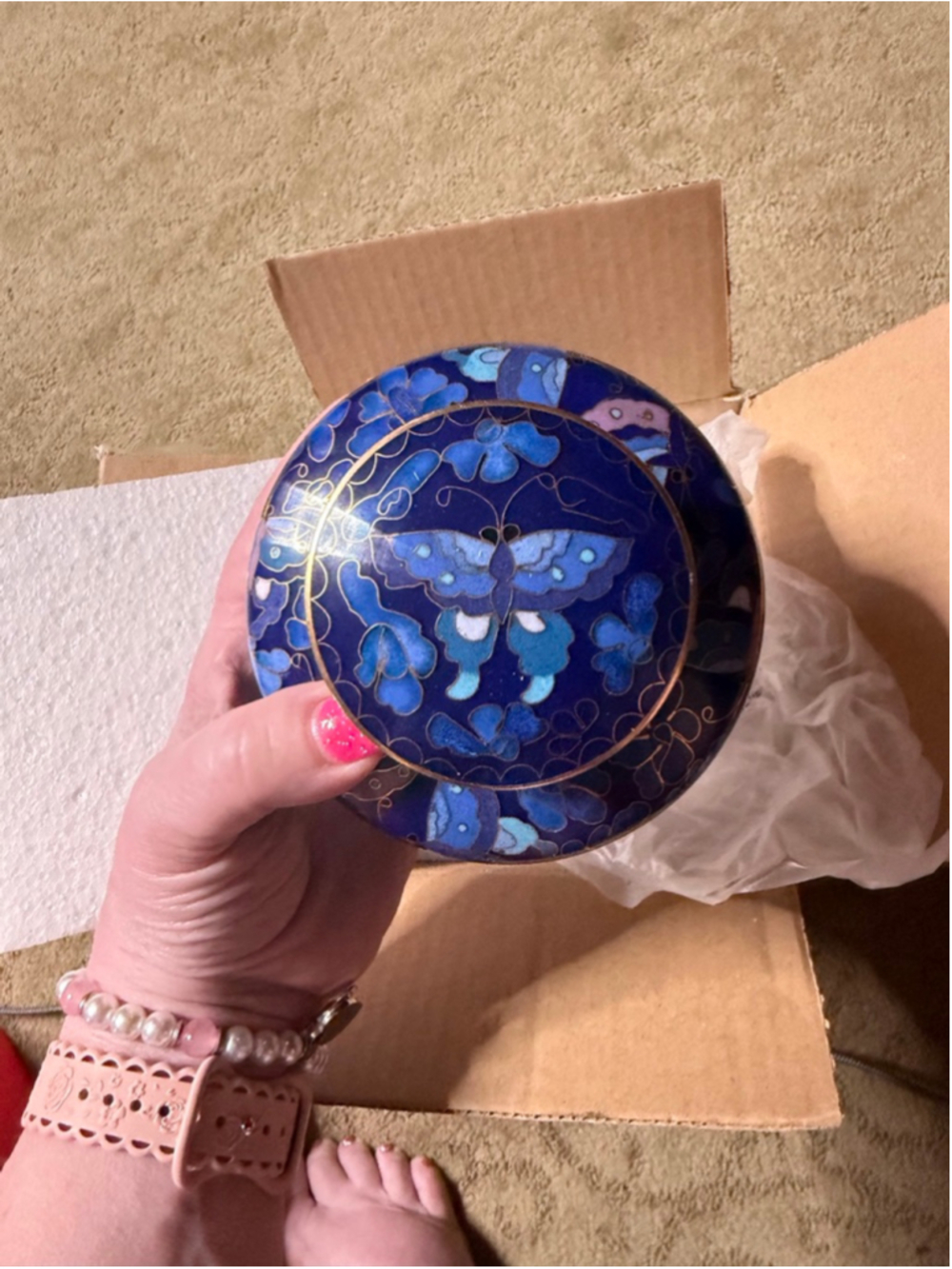 Blue Gold Cloisonne Butterfly Memorial Urn Small - Picture 10 of 16